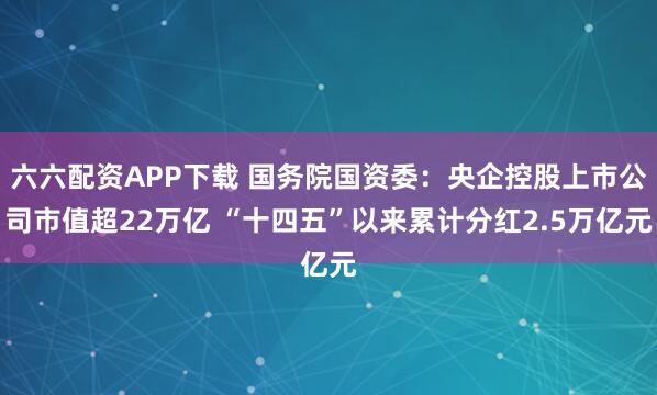 六六配资APP下载 国务院国资委：央企控股上市公司市值超22万亿 “十四五”以来累计分红2.5万亿元