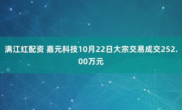 满江红配资 嘉元科技10月22日大宗交易成交252.00万元